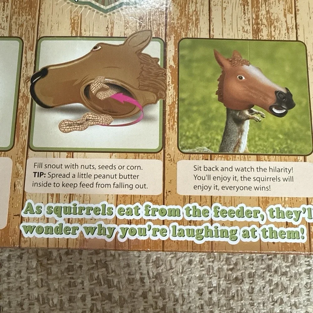 Squirrel Feeder NIB Horse Head Archie McPhee Accoutrements Big Head Animal